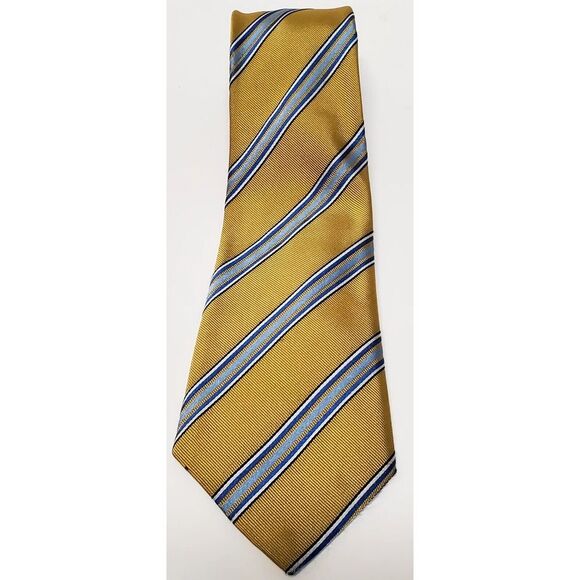 Ermenegildo Zegna Necktie Made in Italy Chartreuse Yellow Green/ White/Blue Tie - Picture 4 of 10